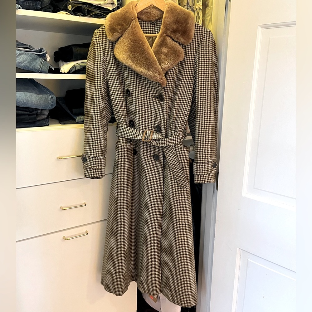 Vintage 60s Zero King houndstooth trench coat, US 4-6